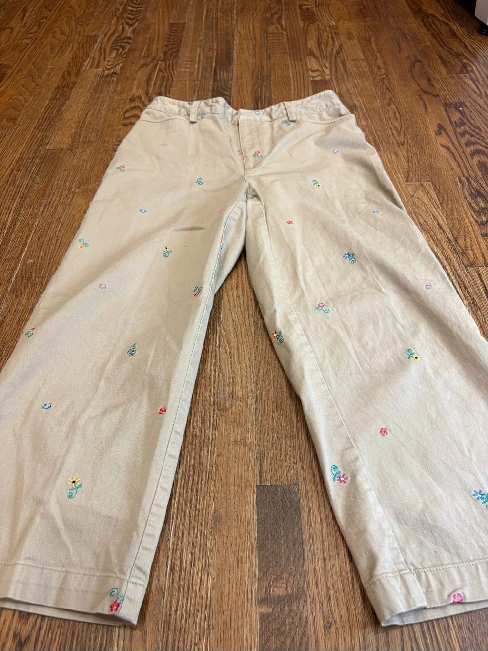 Rafaella Petites All-Over Embroidered Floral Khaki Crop Pants - Size 4P